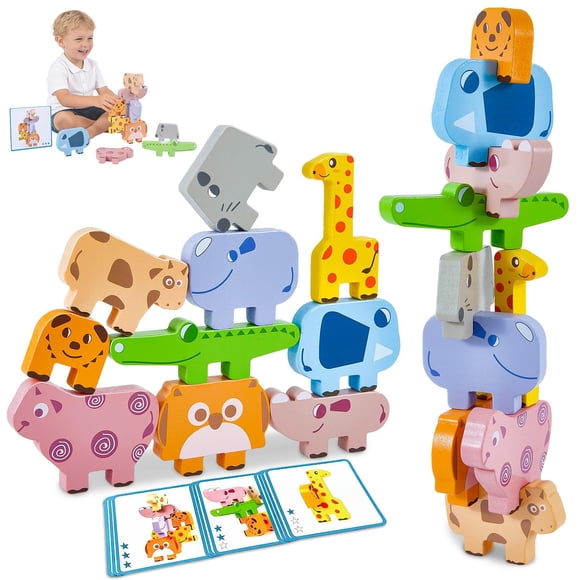 Juguetes Montessori Oukitoymer004 Bloques De Animales De Madera Apilables 10 Piezas