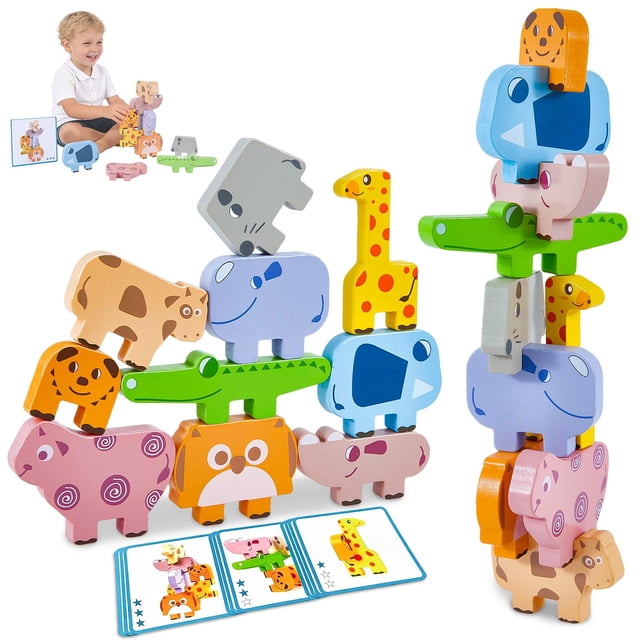 Juguetes Montessori Oukitoymer004 Bloques De Animales De Madera Apilables 10 Piezas