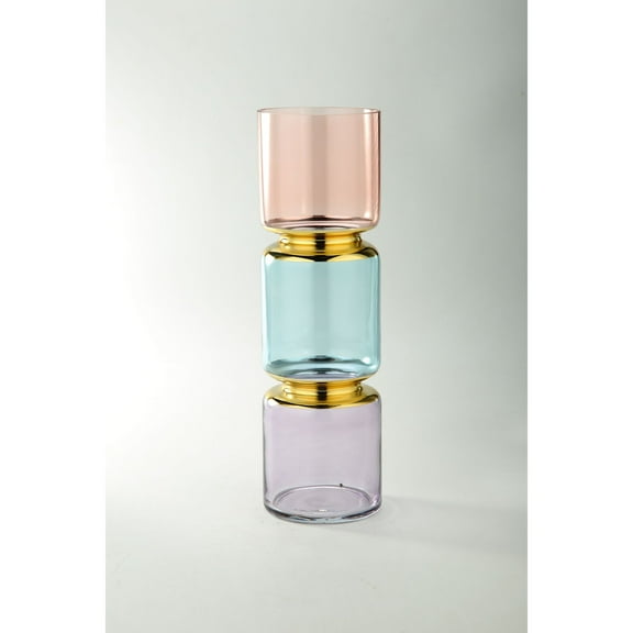 CC Home Furnishings 15.5" Multi-Color Double Gourd Cylindrical Glass Vase