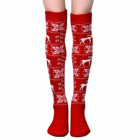 

Cptfadh Women Christmas Autumn And Winter Knitted Cotton Socks Christmas Knitted Over Knee Woolen Stockings