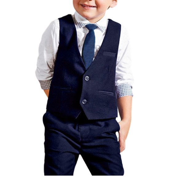 Toddler Kids Boys Long Sleeve Tops Shirt Waistcoat Tie Pants Formal Suit Outfits Clothes Set