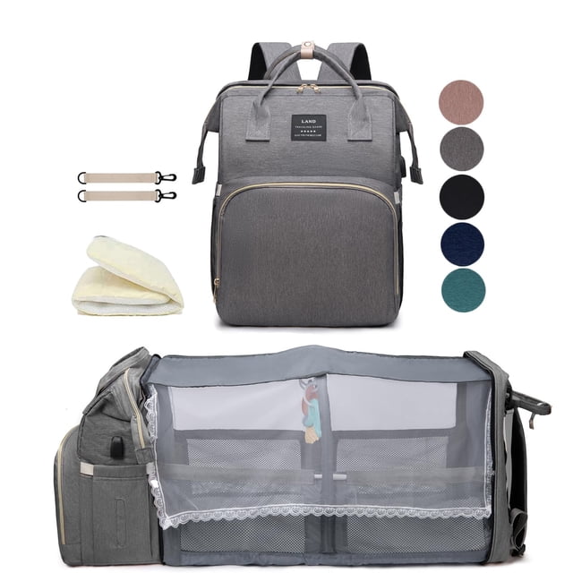 Mochila para pañales para bebé, niña, mamá y papá, gris