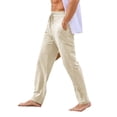 thumbnail image 2 of Solid Color Men Straight-Legs Casual Pants Male Drawstring Long Pants, 2 of 5