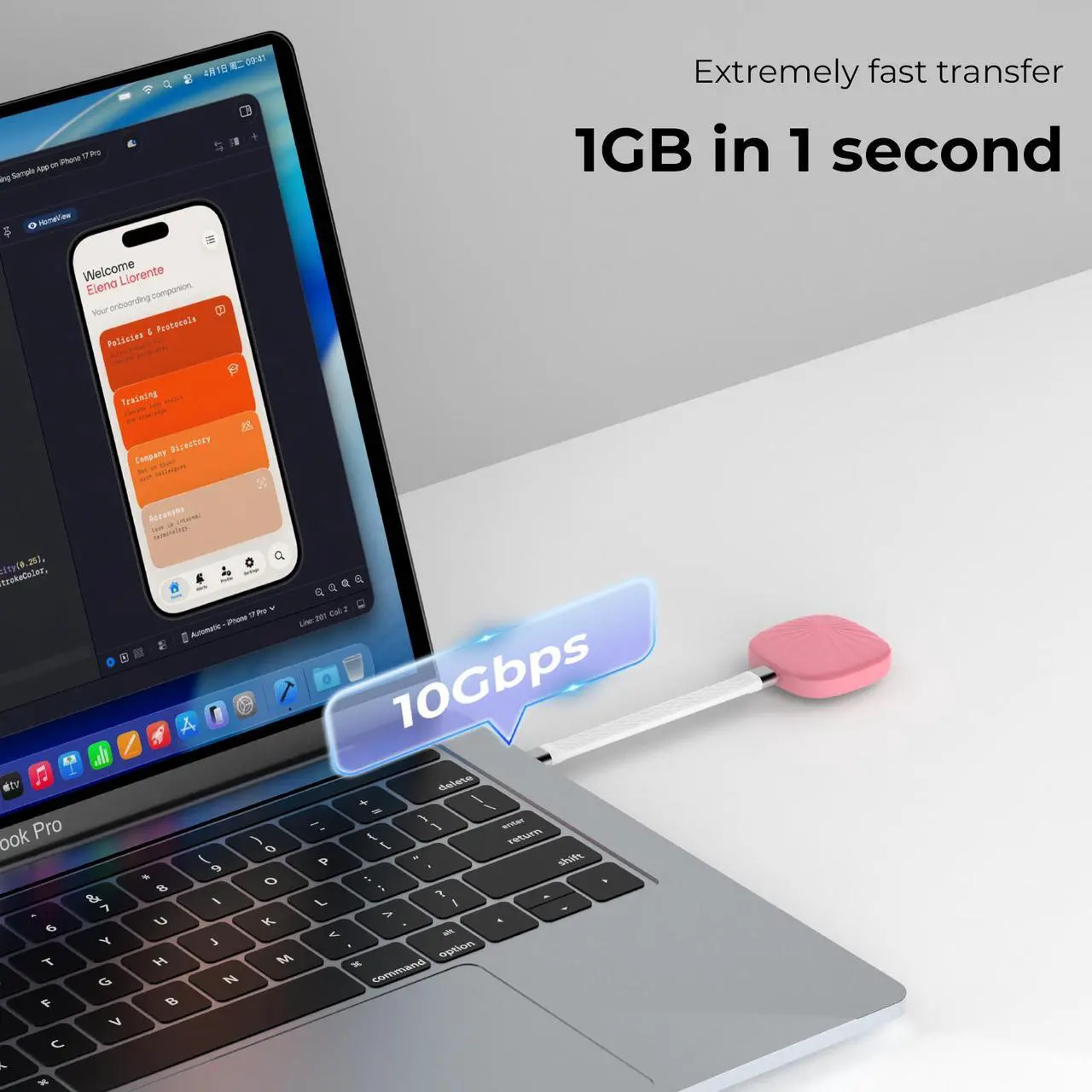 Nusyn 1TB NSP30 Portable SSD, High-Speed - Up to 1050MB/s, USB 3.2 Gen2, USB-C, External Solid State Drive, Plug & Play, Compatible with Windows/macOS/Linux/Android/iOS - Pink