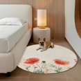 thumbnail image 2 of Red Poppy Round Area&nbsp;Rug 3ft Spring Floral Pastoral Watercolor Rustic Linen Texture Non-Slip&nbsp;Washable Circle Rugs Soft Felt Indoor Floor Mat for Bedroom Kitchen Living Room Bathroom, 2 of 9