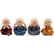 Cute Monk Figurines Small Resin Statue, Wise Kung Fu Buddha Creative Craft Ornament as Home, Office Car Display, Everlasting, 4 Piece