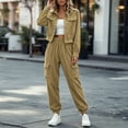 thumbnail image 5 of XUNKUSGA Matching Sets Women Clothing Vintage Corduroy Button Down Cropped Jacket and Elastic Waist Cargo Jogger Pants 2 Piece Sets for Women Fashion Fall Winter Outfits Khaki S, 5 of 6