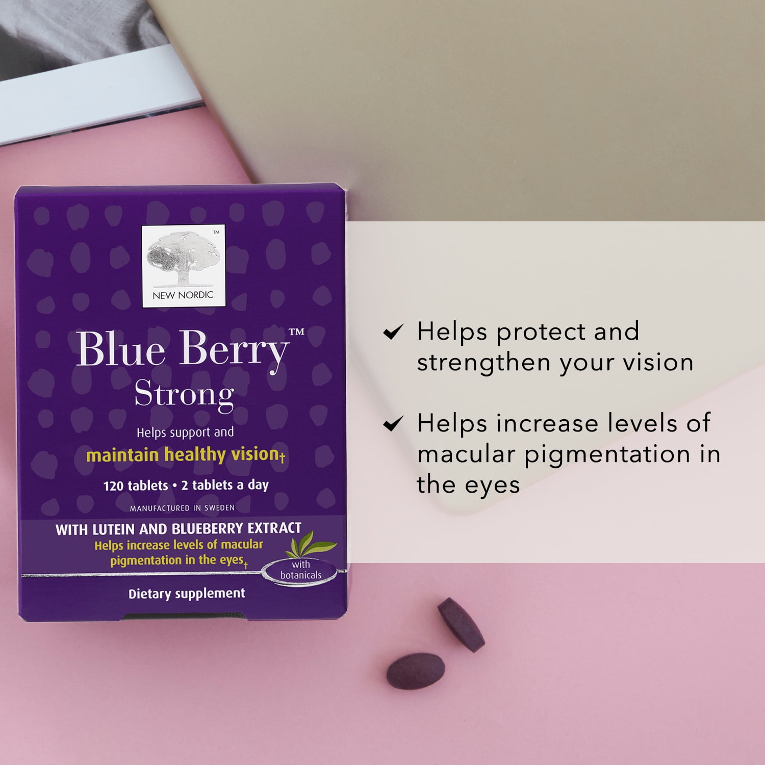 NEW NORDIC Blue Berry Eye Vitamin | Eye & Vision Support Supplement |  Lutein & Bilberry | Swedish Made | 60 Count (Pack of 1)