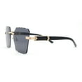 thumbnail image 3 of Womens Luxury Rimless Beveled OG Plastic Wood Buff Arm Metal Sunglasses Gold Black - Black, 3 of 4