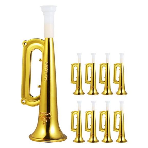 FOMIYES 9Pcs Lightweight Golden Plastic Horns Hand Held Air Horns for Game Day Cheering