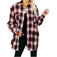 thumbnail image 2 of IROINID Veste Mi-Longue Confortable pour Femmes, Col Rabattu, Surchemise à Carreaux, Manches Longues, Simple Boutonnage, Bordeaux, 2 of 4