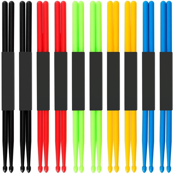 MUKCHAP 10 pares de baquetas de nailon 5A, baquetas de plástico antideslizantes para ejercicios, baquetas multicolores para instrumentos, práctica de percusión, relajación del rendimiento