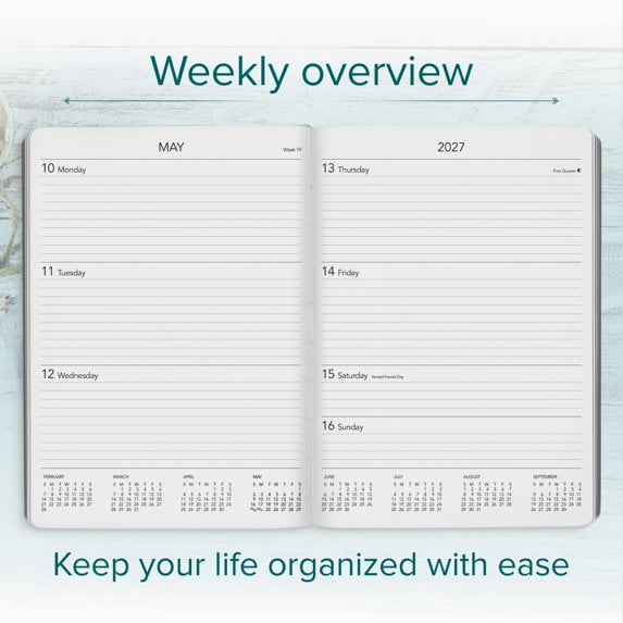 Harbor Desk Weekly Monthly Planner 2027 - Calendar Planner and Notebook, Durable Faux Leather, 192 Pages, Softcover & Book Bound - Cambridge Orchid Flower - 8x5.5"