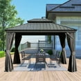 thumbnail image 3 of Domi 10' X 12' Permanent Gazebo Pavilion, Metal Hardtop Gazebo with Galvanized Steel Double Roof Canopy, Built-in Drainage Gutter, Curtain and Netting，Gray, 3 of 9