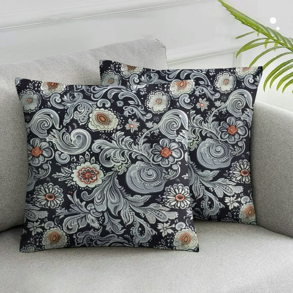 JRXY  Paisley Pillow Sham, Abstract Backgrounded Design of Orienatal Flowers Snowflkes and Circled Details Ethnic Art Print, Decorative Standard King Size Printed Pillowcase, 2 pcs White