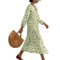 thumbnail image 3 of DISNIMO Womens Summer Dresses Leaf Print Linen Style Casual Loose Maxi Dress V Neck Loose Dresses Fashion 3/4 Sleeve Dress for Women, S, 3 of 6