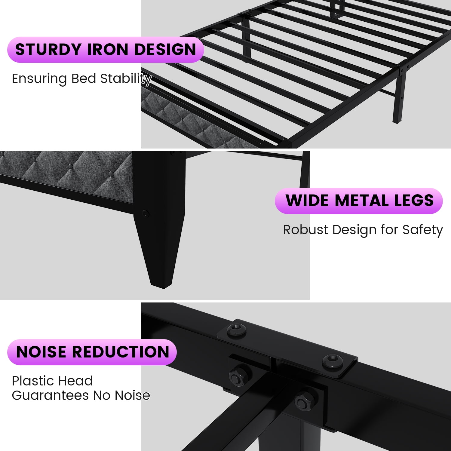 Meteorleg Twin Size Bed Frame with Storage Headboard & Charging Station,Platform Metal Bed Frame with RGB Lights,Grey