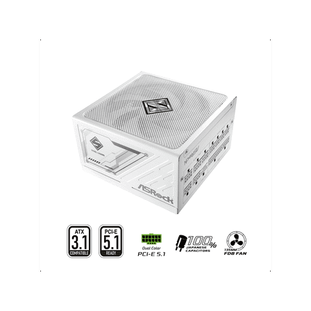 ASRock Steel Legend SL-850GW 850W 80 PLUS GOLD & Cybenetics PLATINUM Full Modular Power Supply, ATX3.1 & PCIe5.1 Ready with Dual Color 12V-2x6 Cable, 10 Years Warranty, White Edition