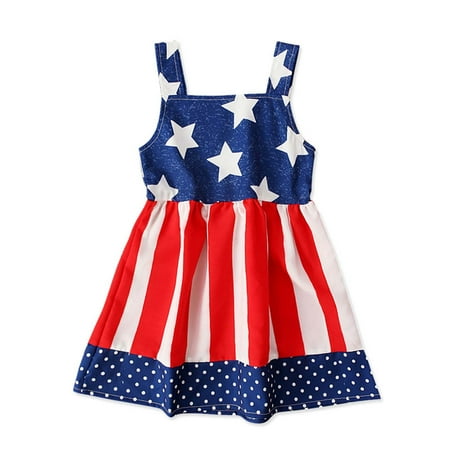 

IROINNID Toddler Summer Girl s Sleeveless n Flag Striped Star Dress Sleeveless 4th Of July Empire Dress