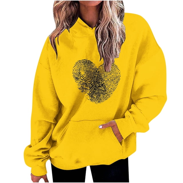 Plebaso Sweat-Shirts à Capuche pour Femmes, Cordon de Serrage, Cœur, Imprimé, Manches Longues, Décontracté