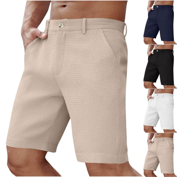 Eltusu Men's Golf Shorts, Straight Legs Flex Waist Button Knee Length Summer Dress Shorts Khaki Size 3XL