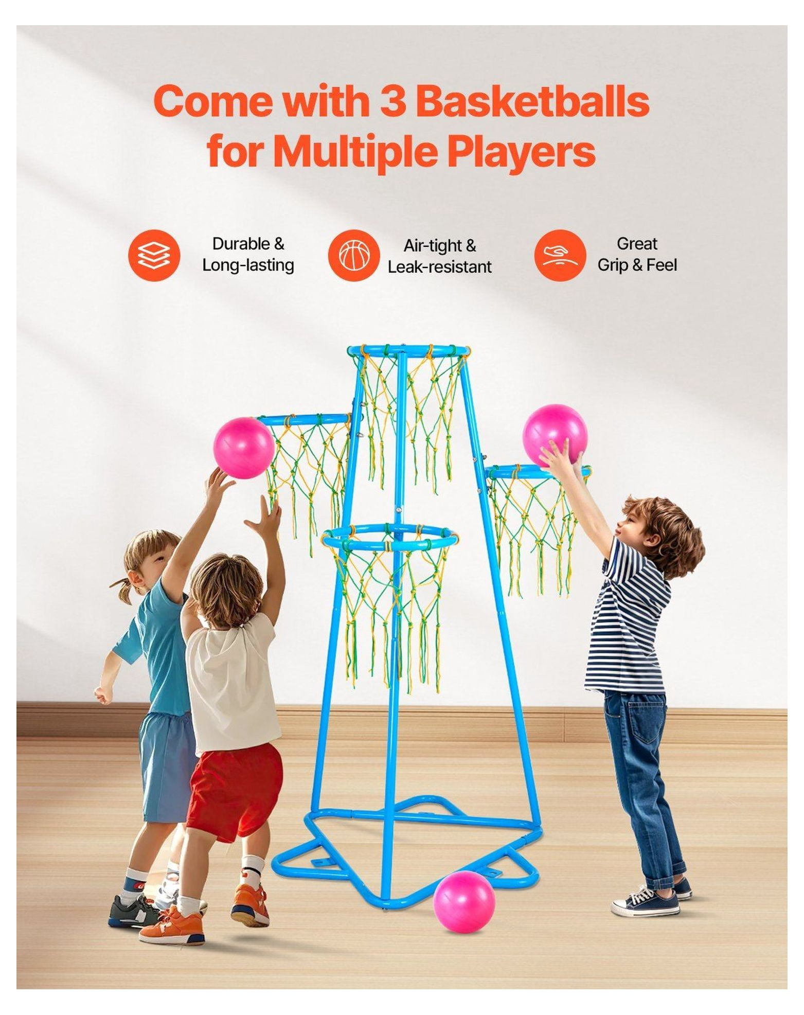 Kids Basketball Hoop 4-Hoop Portable Basketball Stand with Adjustable Heights