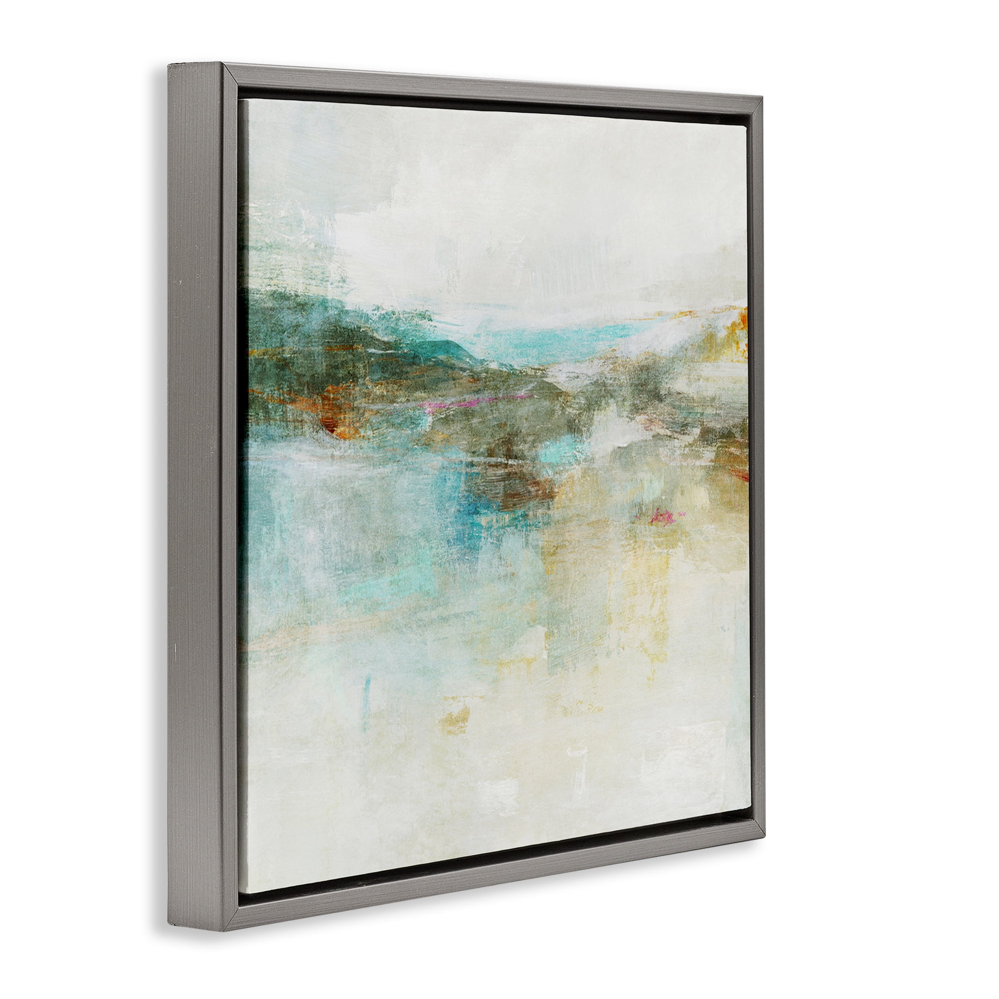 Stupell Industries Hills & Water Abstraction Abstract Painting Gray Floater Framed Canvas Art Print Wall Art, 25 x 25