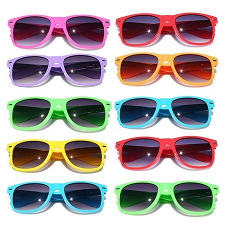 10 Bulk Pack Lot Neon Color 80's Retro Classic Vintage Party Glasses Sunglasses