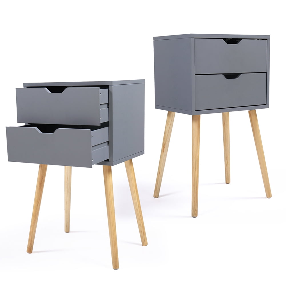 2PCS Bedside Cupboard Nightstand with Storage Drawer, Modern Assemble Storage Cabinet Bedroom Bedside Furniture, Gray 2PCS Bedside Cupboard Nightstand with Storage Drawer, Modern Assemble Storage Cabinet Bedroom Bedside Furniture, Gray