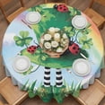 thumbnail image 3 of Round Tablecloth St. Patrick's Day Waterproof Oil Proof Polyester Table Cloth Cover Decor for Home Dining Outdoor,Patio,Parties, 60" Dia. Leprechauns Green Clovers Hat Rainbow, 3 of 9
