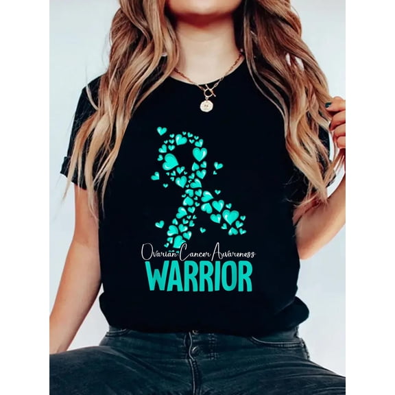 100% Cotton Ovarian Cancer Awareness T-Shirt by Ovarian Cancer Awareness Gift - Unisex-Adults Women's Graphic Tee Casual Tops