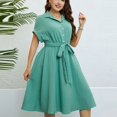 thumbnail image 2 of UYISJ Womens Dress Button Down Shirt Dress Short Sleeve Lapel Business Midi Shirt Dress with Belt Caual Plus Size Elegant Dress Green XXL, 2 of 7