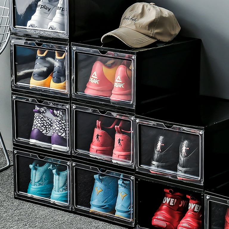 Plastic Shoe Box, 4/8/12x Stackable Black/ Clear Shoe Plastic Shoe Box, 4/8/12x Stackable Black/ Clear Shoe