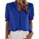 thumbnail image 1 of Camiseta con cuello en V para mujer, manga corta plisada, ajuste holgado, Color puro, blusas informales de verano, 1 of 5