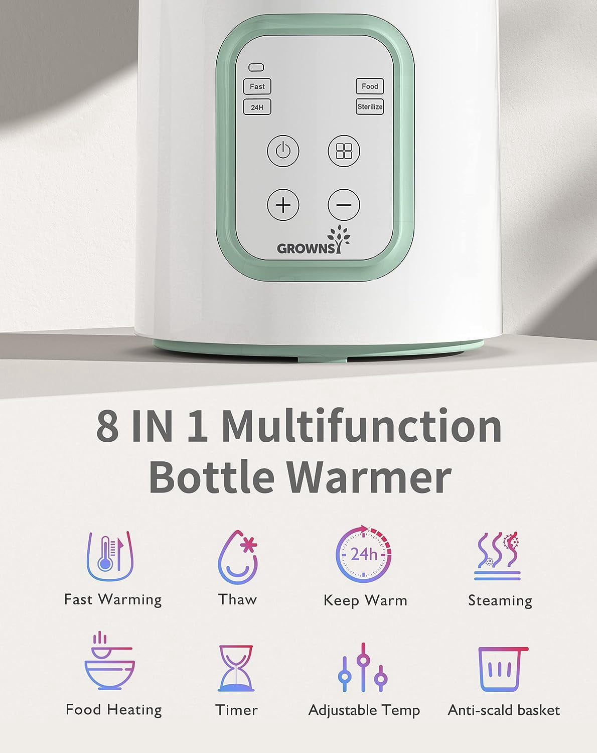 Grownsy Bottle Warmer 8 in 1 with Timer for Breastmilk or Formula, Accurate Temperature Control, Fits for All Bottles Green