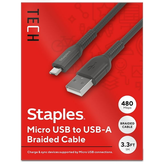 Staples TECH Micro USB to USB-A Charging Cable 3.3 ft. Black (ST62327)