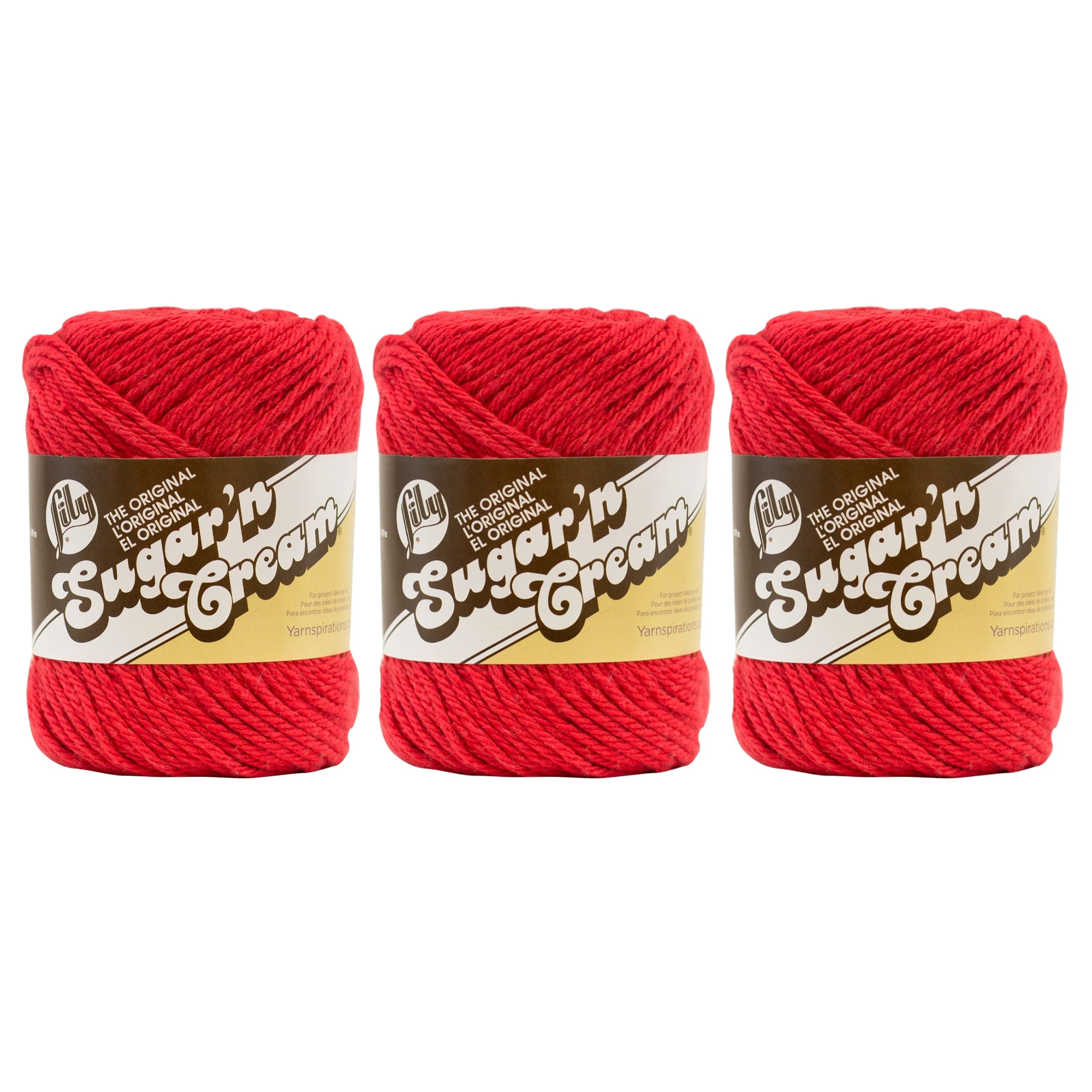 3 Skeins Lily Sugar'N Cream The Original Yarn, Gauge 4 Medium, Red
