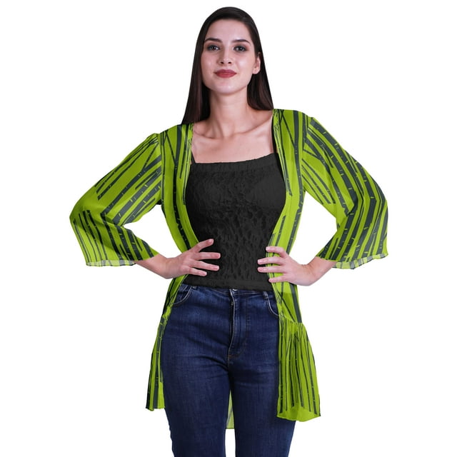 Moomaya Vêtements de Plage en Georgette Imprimée pour Femmes, Cardigan Court