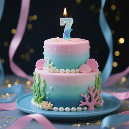 2025 Blue Number Birthday Candles 2.95 Blue Pearl Mermaid Tail Birthday Candles for Cake Sequins Number Candle for Birthday Party Wedding Anniversary Celebration Supplies(Number 7)