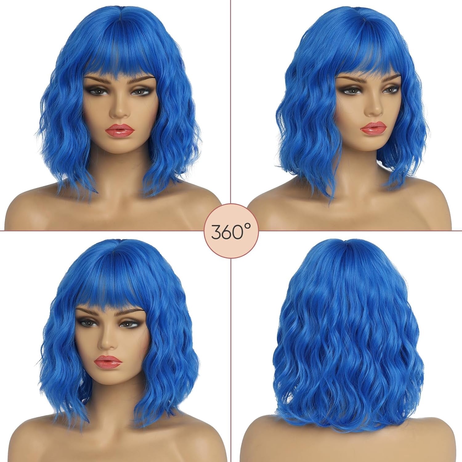 SUCS Short Wigs for Women Grey Wavy Bob Wig with Bangs Medium Length Synthetic Hair Water Wave Dark Roots Wig Gray Colorful Wigs（12 Inches）
