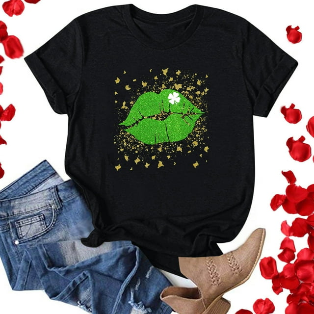 T-shirts de la Saint-Patrick pour Femmes Mode Saint-Patrick Imprimé Col Rond Manches Courtes T-Shirt Décontracté Haut Saint-Patrick