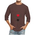thumbnail image 3 of Jinhomg Mens Holiday T Shirt Novelty Valentine's Day Heart Print Tops Big and Tall Comfy 3/4 Sleeve Crew Neck Tees Holiday Dating Wear Summer Saving Brown XXXXXL, 3 of 6