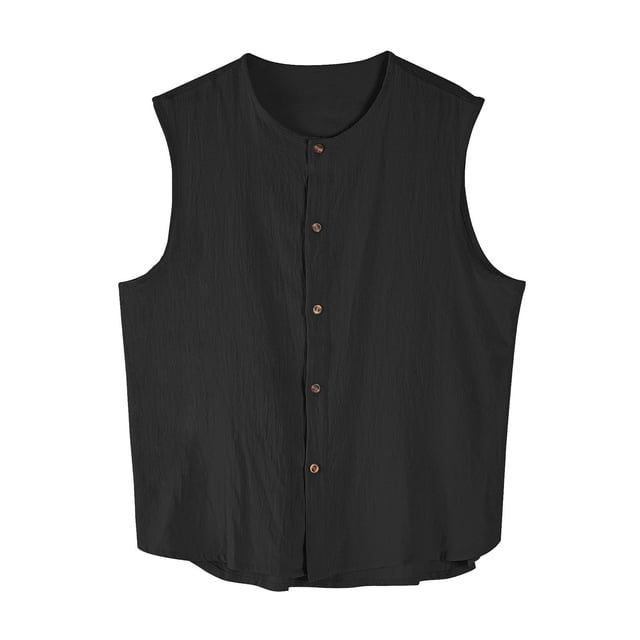 pstuiky Camiseta sin mangas para hombre, Cárdigan informal de ejercicio con cuello redondo, sin mangas y botones para hombre Camisas para hombres s