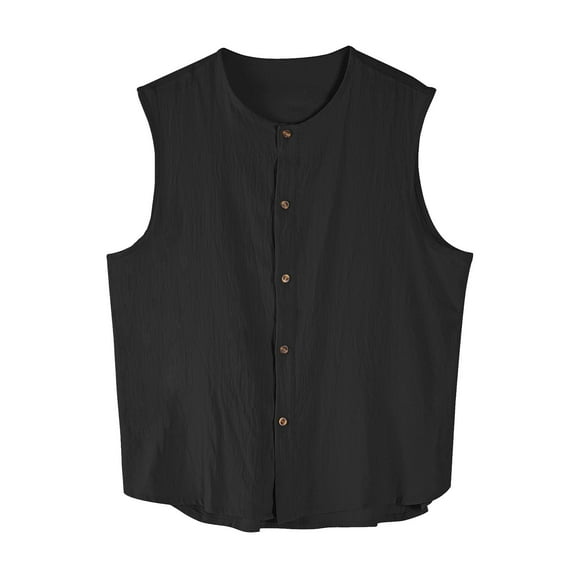 Chiccall Mens Button Down Tank Tops Sleeveless Cotton Linen Breathable Vest Fashion Summer Beach Tops BlackL