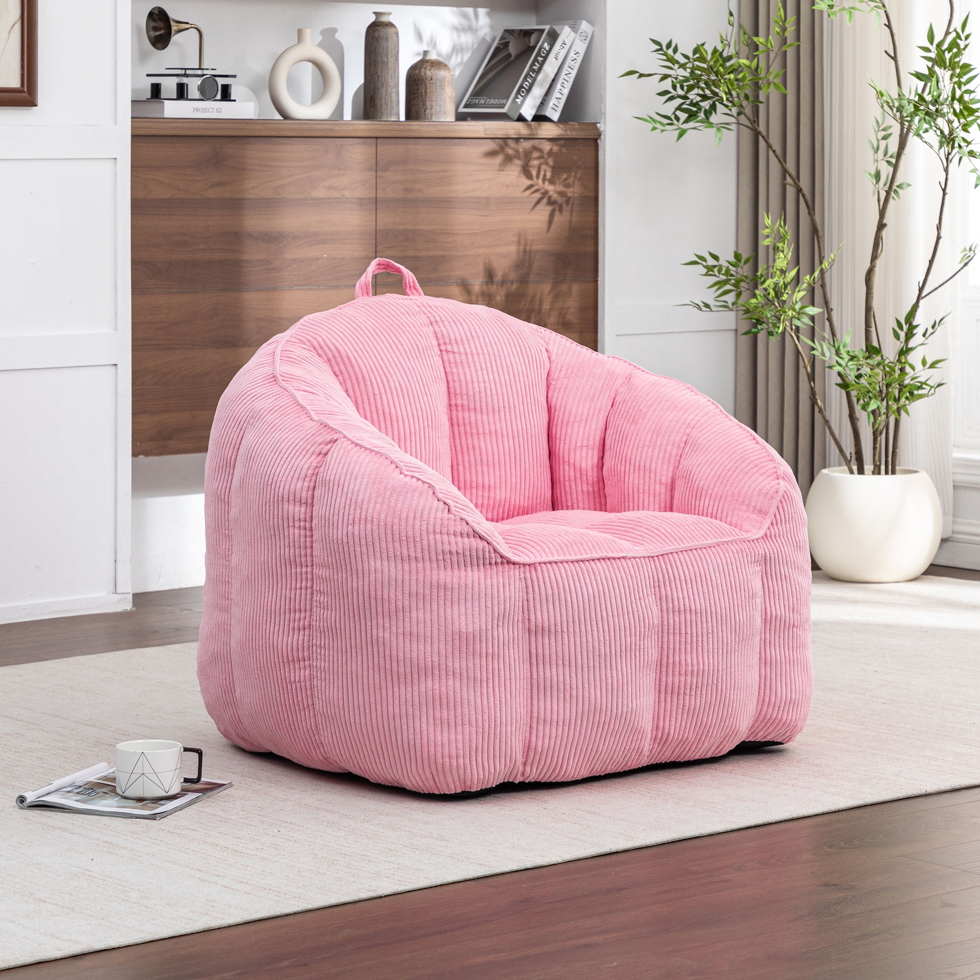 CQSXDA Giant Bean Bag Chair Sofa in Corduroy for Adults and Teens with Built-In Armrests for Any Living Space, Pink