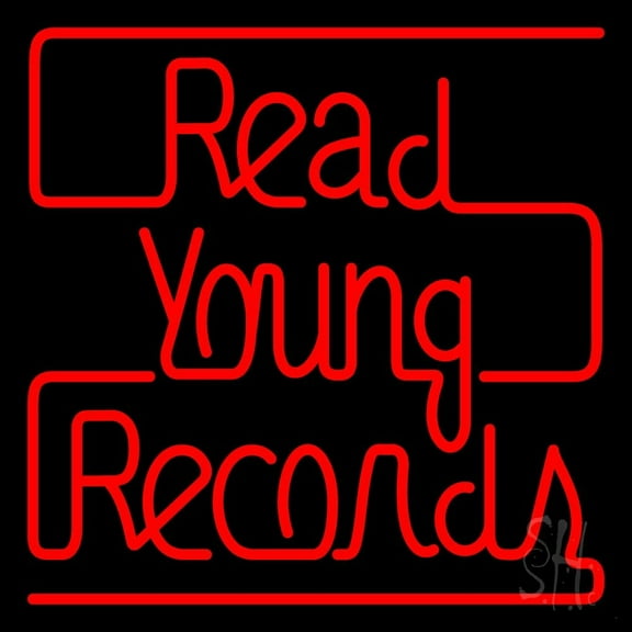 Red Read Young Records LED Neon Sign 16" Tall x 16" Wide - inches Black Square Cut Acrylic Backing, with Dimmer - Premium built indoor Sign for Studio, Club, Home décor, Event, Workshop, Storefront.