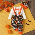 thumbnail image 2 of CONFREE Halloween Toddler Baby Boy Clothing Set Long Sleeve Funny Pumpkin Print T-Shirt Overalls 2Pcs Hallowmas Clothes Set Halloween Outfit For Boys, 2 of 7