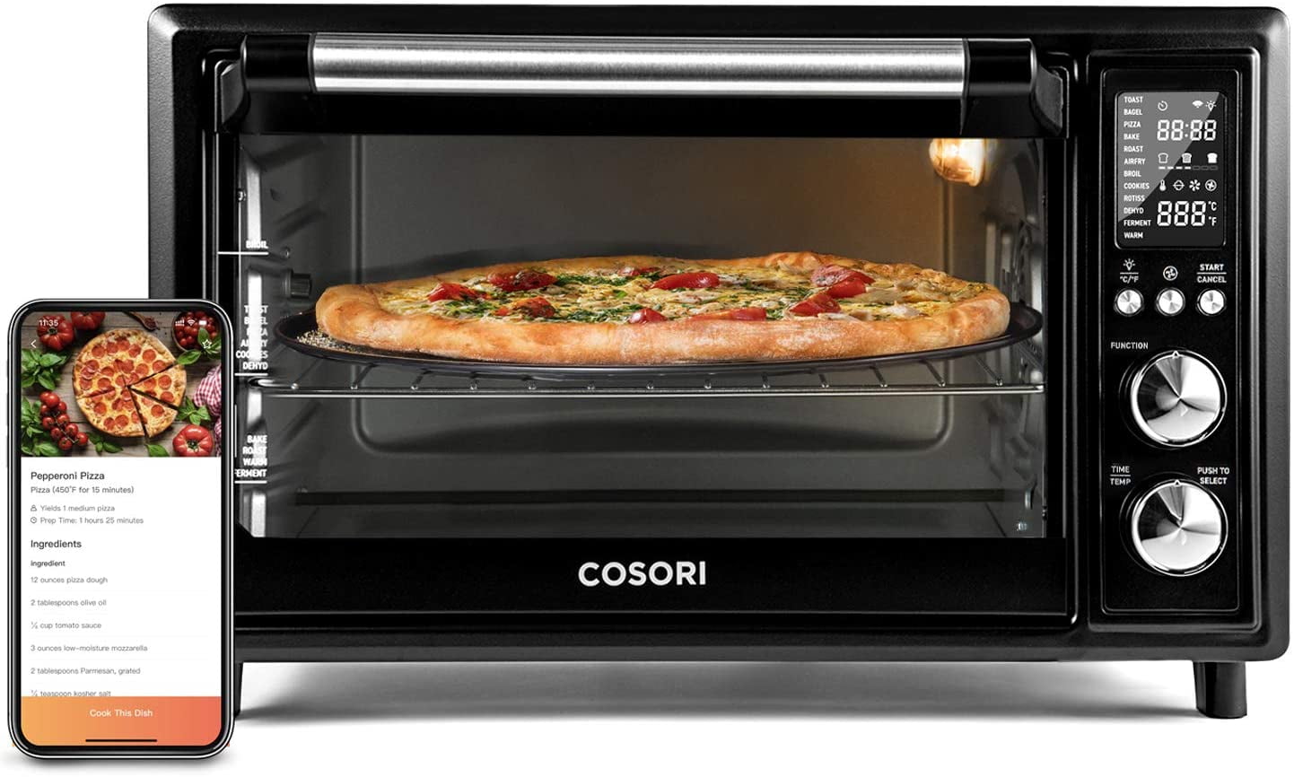 Cosori Toaster Oven Air Fryer, Smart 32QT Large Stainless Steel Convection Oven for Pizza, Rotisserie, Black | Walmart Exclusive Bonus Wire Rack | CS130-AO-RXB