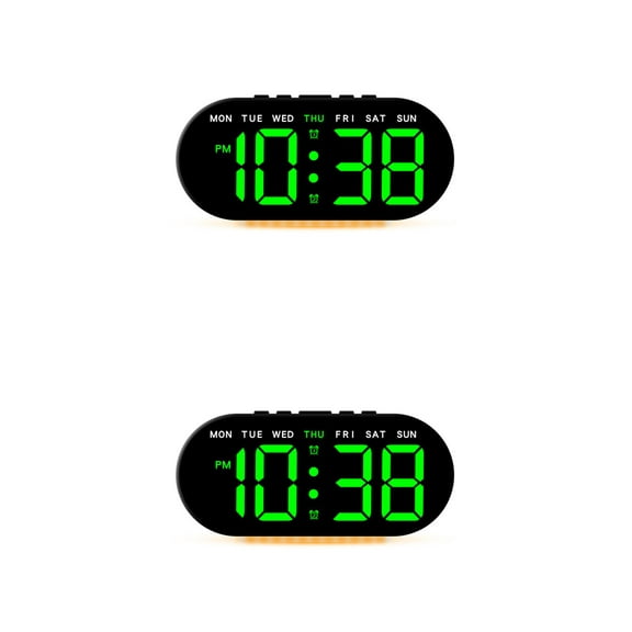 Unique Bargains 2 Pcs Oval Digital Alarm Clock Bedroom Black Green