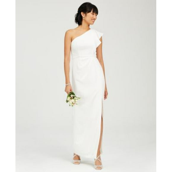 Adrianna Papell Robe de Soirée Maxi Fourreau Sans Manches à Encolure Asymétrique Blanche pour Femmes Taille 12